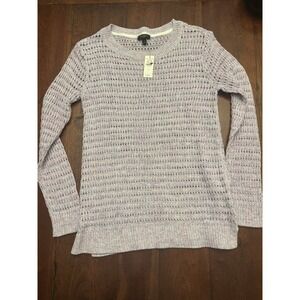 New Talbots Purple Crochet Open Knit Sweater Round Neck‎ Cotton Size Petite